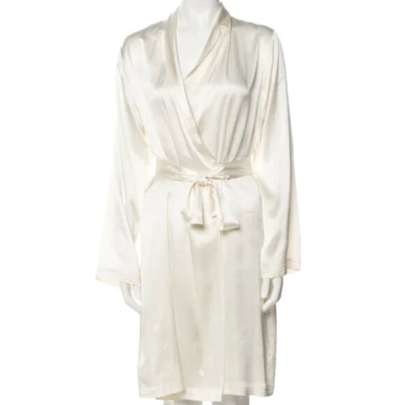 Studio La Perla Cream Short Silk Womens Robe, Size 4